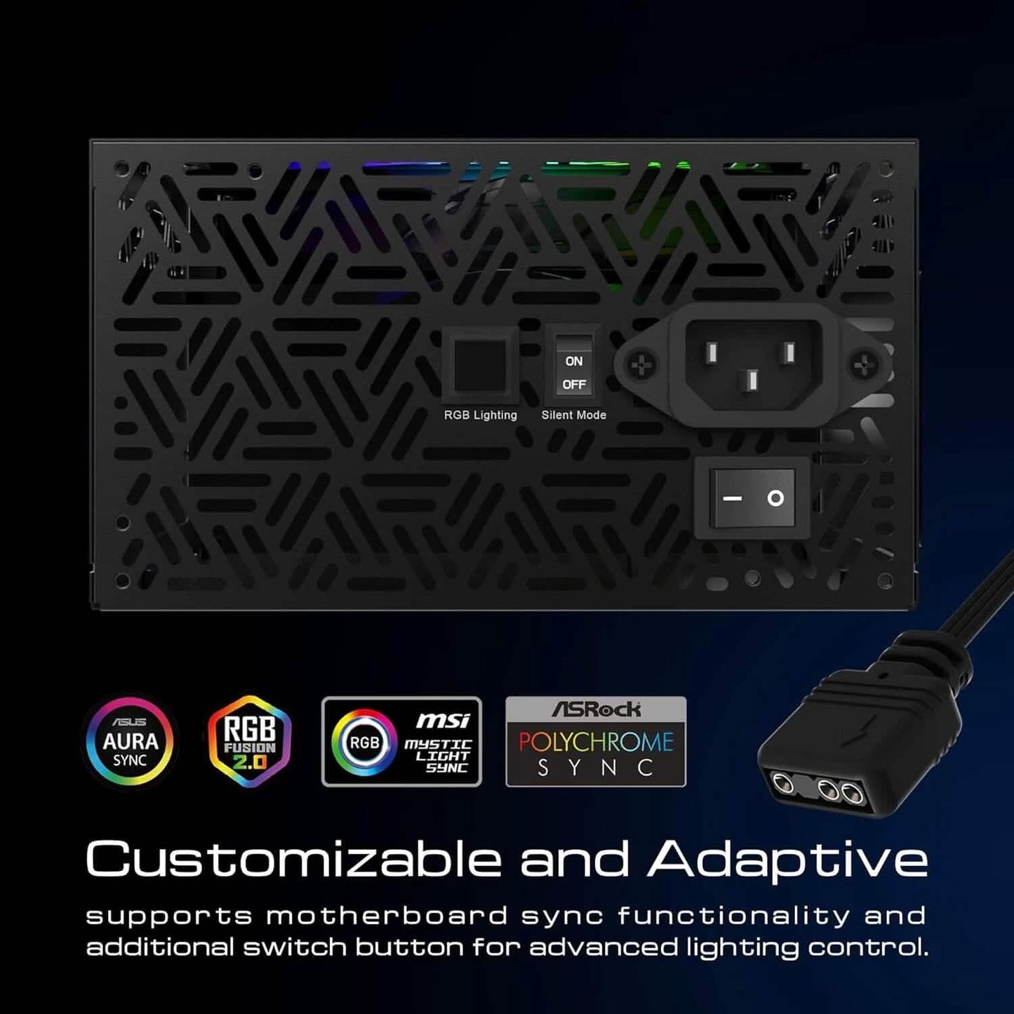 GAMDIAS RGB Gaming PC Power Supply 750W 750 Watt PSU Kratos M1-750B (Refurbished)