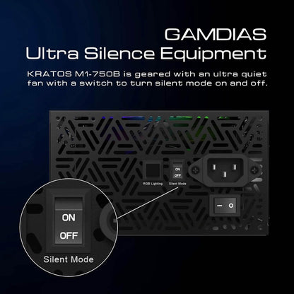GAMDIAS RGB Gaming PC Power Supply 750W 750 Watt PSU Kratos M1-750B (Refurbished)