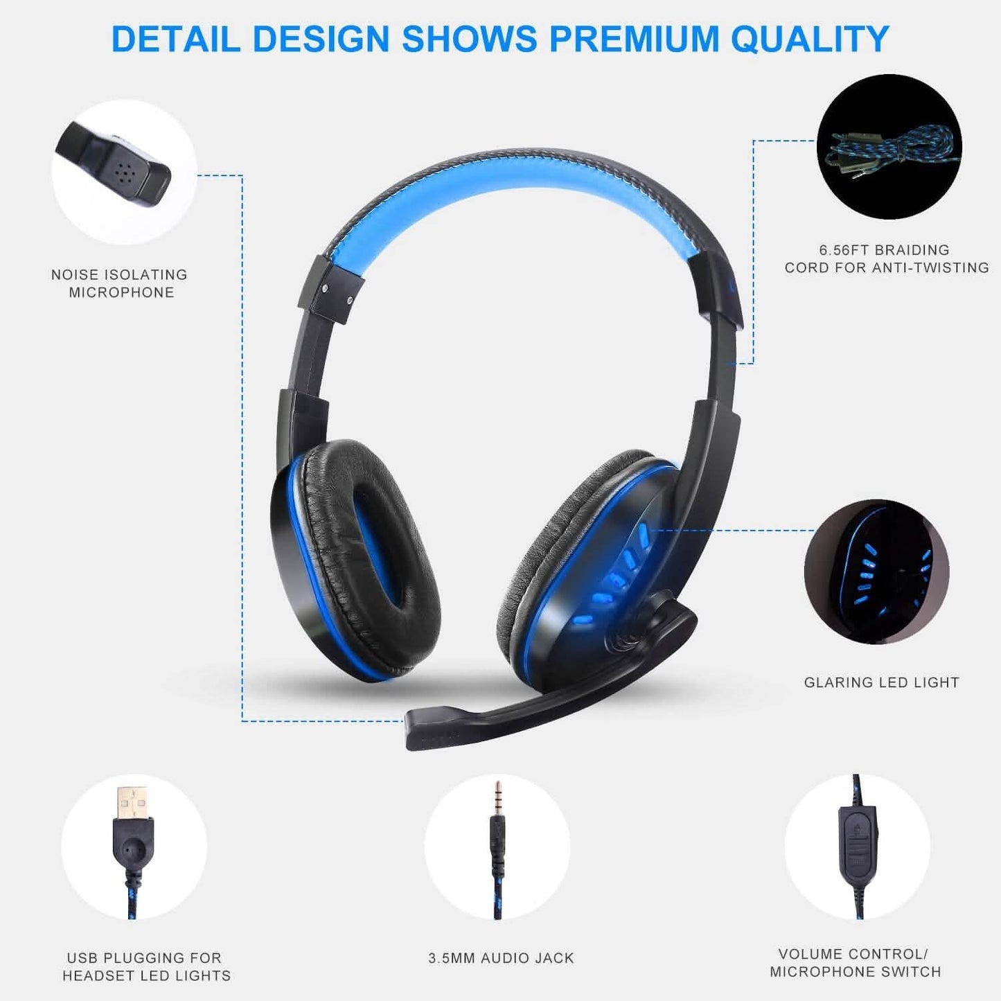 Gaming Headsets Stereo Noise Isolation Over Ear Headphone with LED Light