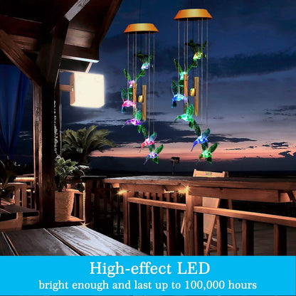 Garden Patio Yard Waterproof Solar Hummingbird Wind Chimes