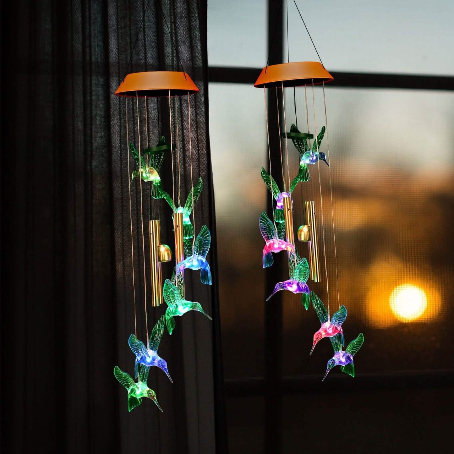 Garden Patio Yard Waterproof Solar Hummingbird Wind Chimes