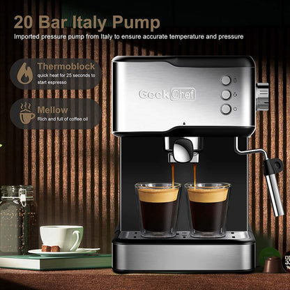 Geek Chef Espresso Machine Coffee with Milk Frother Steam Wand