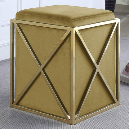 Genesis Ottoman Stainless Steel X Frame Square Velvet Bench