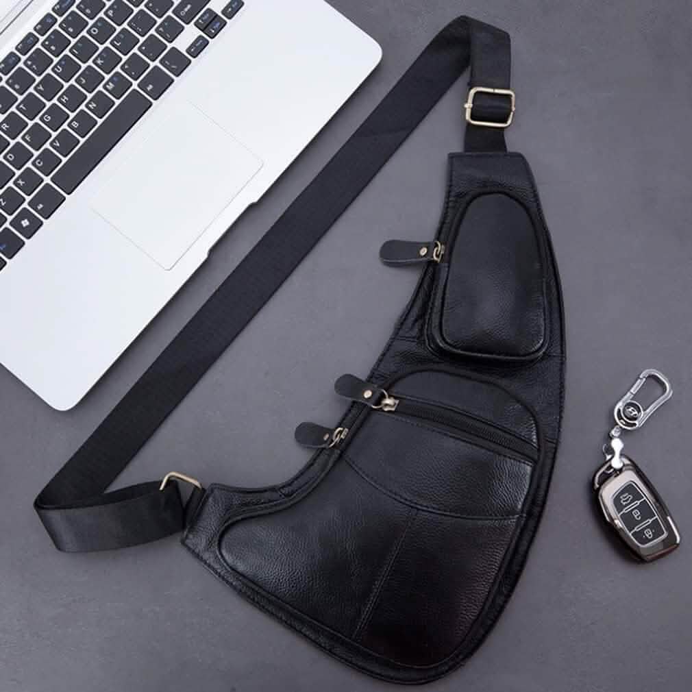 Genuine Leather Chest Bag For Men Leather Shoulder Bag Personality Messenger Bag  Casual Bag
