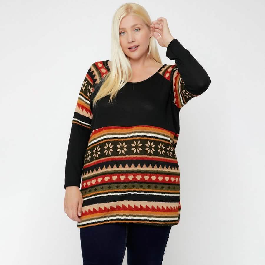 Geometric Print-Contrast Tunic