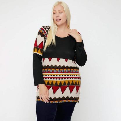 Geometric Print-Contrast Tunic