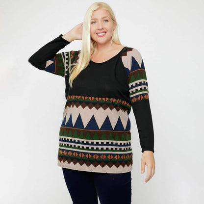 Geometric Print-Contrast Tunic