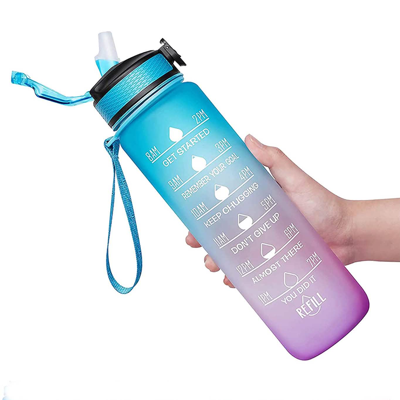 Giotto 32oz Leakproof BPA Free Drinking Water Bottle with Time Marker & Straw