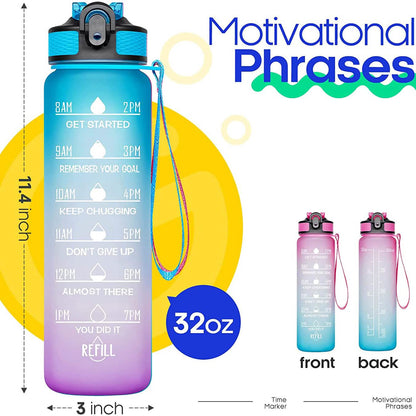 Giotto 32oz Leakproof BPA Free Drinking Water Bottle with Time Marker & Straw