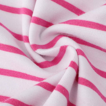 Girls Cotton Long Sleeve Casual Cartoon Appliques Striped Jersey Dress