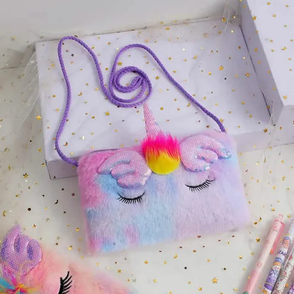 Girls Cute Sequin Plush Unicorn Tie Dye Bag