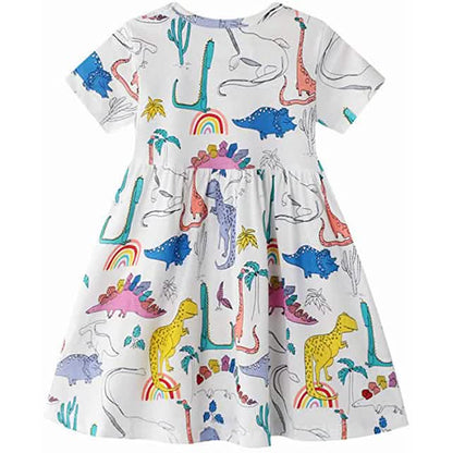 Girl's Dinosaur Tunic Short Sleeve Summer Casual Dress