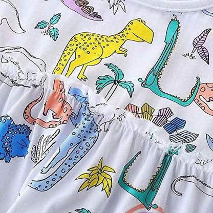 Girl's Dinosaur Tunic Short Sleeve Summer Casual Dress