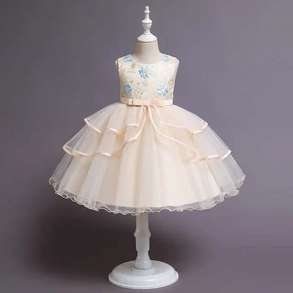 Girls' Patchwork Mesh Bow Party Dress