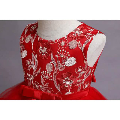 Girls' Patchwork Mesh Bow Party Dress