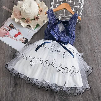 Girls' Ruffle Mesh Embroidered Dress