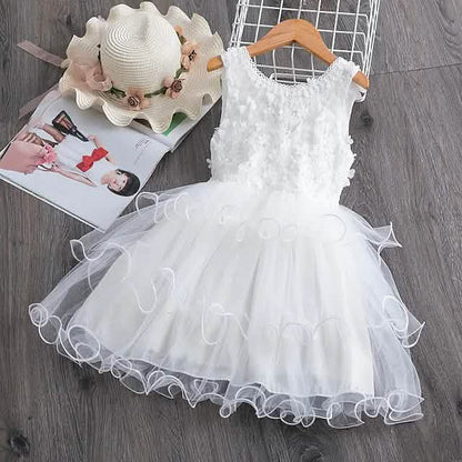 Girls' Ruffle Mesh Embroidered Dress