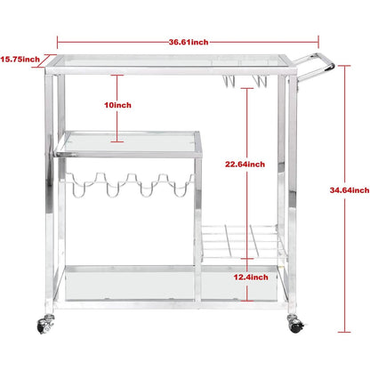 Glass Bar Cart with Wine Rack & Glass Holder