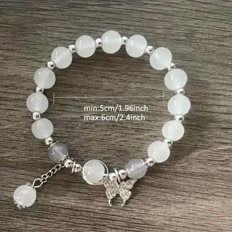 Glass Cat Eye Stone Beaded Bracelet with Butterfly Charm