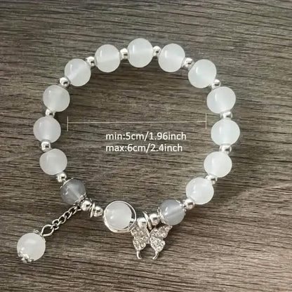 Glass Cat Eye Stone Beaded Bracelet with Butterfly Charm