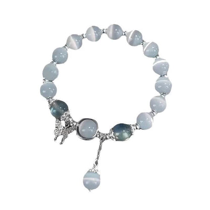 Glass Cat Eye Stone Beaded Bracelet with Butterfly Charm