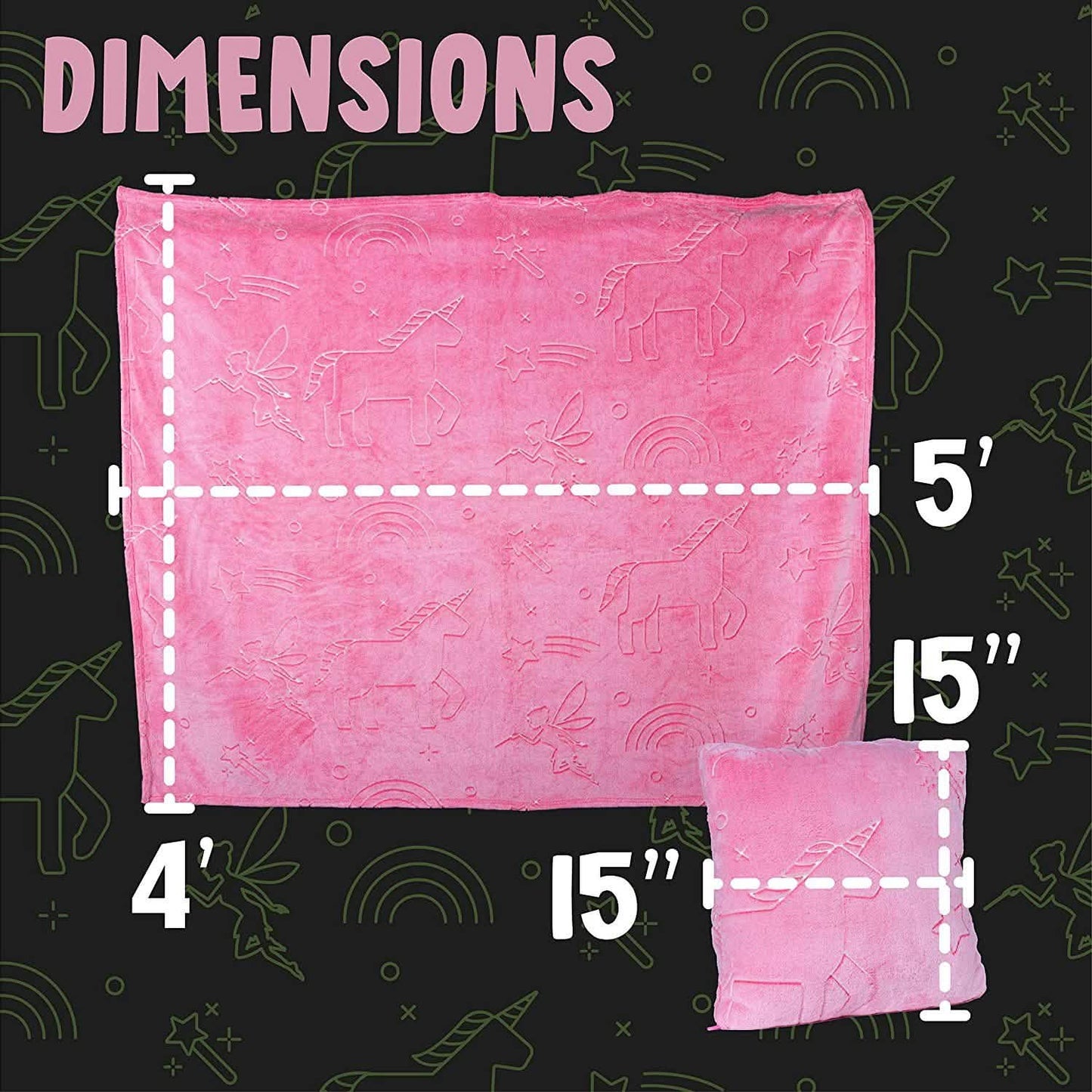 Glo-Fun Glow in the Dark Unicorn Blanket and Pillow Bag