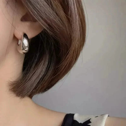 Glossy Chunky Shaped Hoop Earrings Copper Jewelry Vintage Elegant Style Female Geometric Ear Buckles