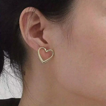 Glossy Hollow Heart Design Stud Earrings