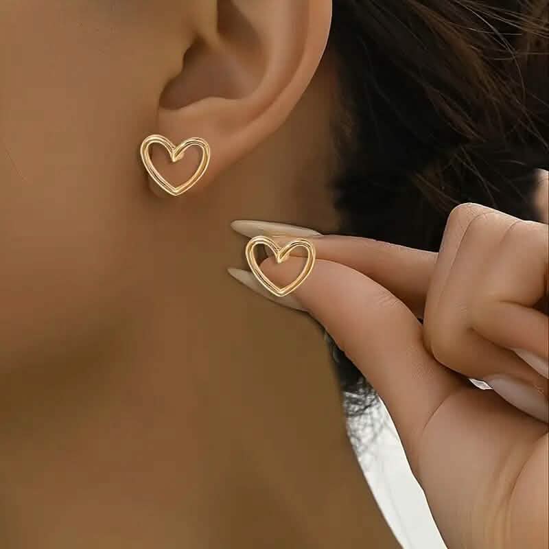 Glossy Hollow Heart Design Stud Earrings