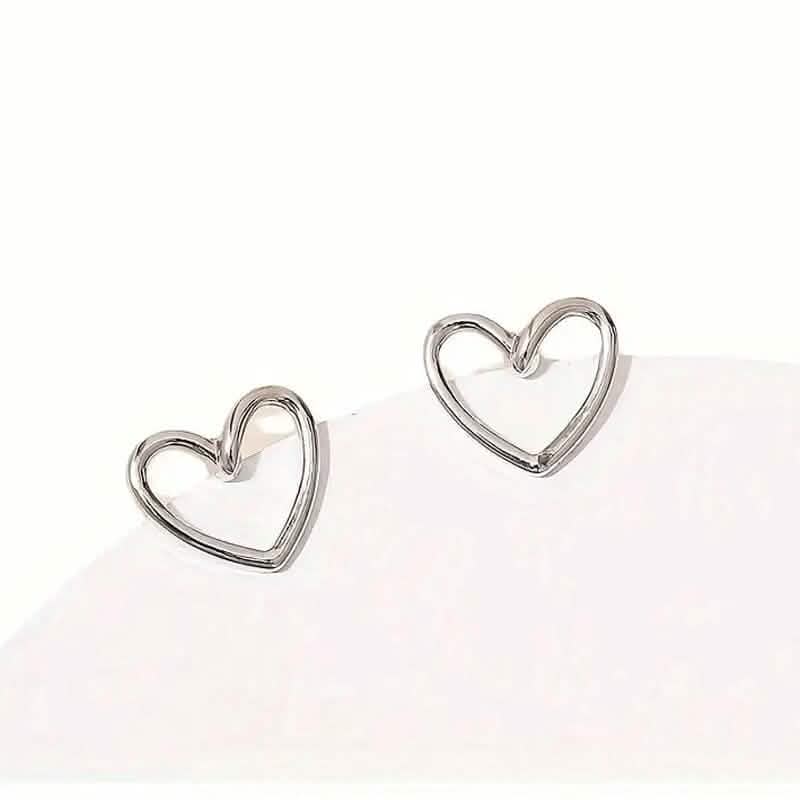 Glossy Hollow Heart Design Stud Earrings