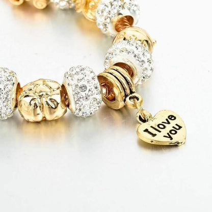 Gold Austrian Crystal "I Love You" Charm Bracelet