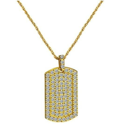 Gold Filled High Polish Finsh Men's Pendant Filled Iced Out Micro-Pave Gold Color Charm Square Tag Necklace With Chain
