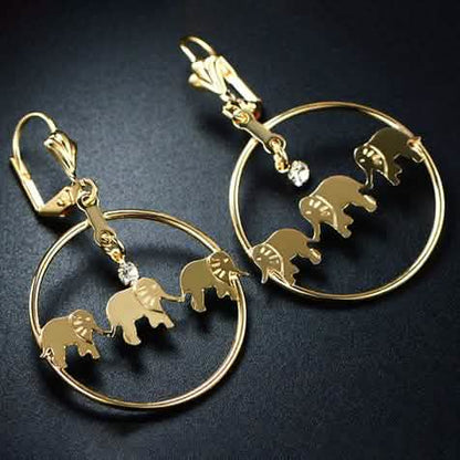 Gold Plated Elephant Dangle Earrings Made with Swarovski Crystals