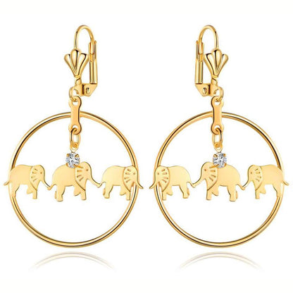 Gold Plated Elephant Dangle Earrings Made with Swarovski Crystals