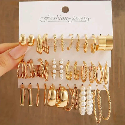 Gold-Tone Hoop Earrings Set with Faux Pearls