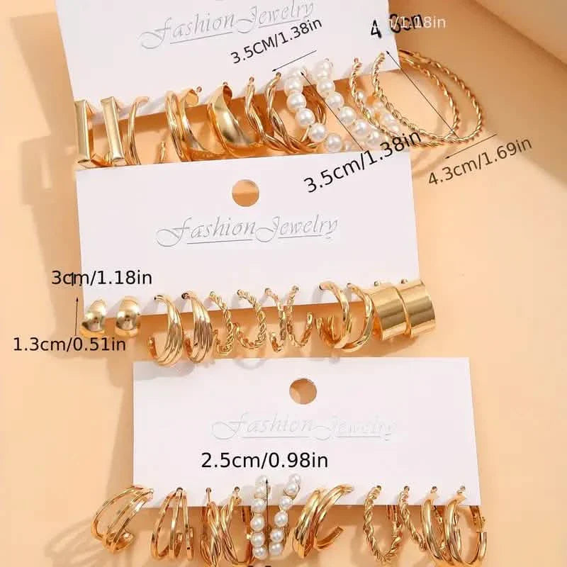 Gold-Tone Hoop Earrings Set with Faux Pearls