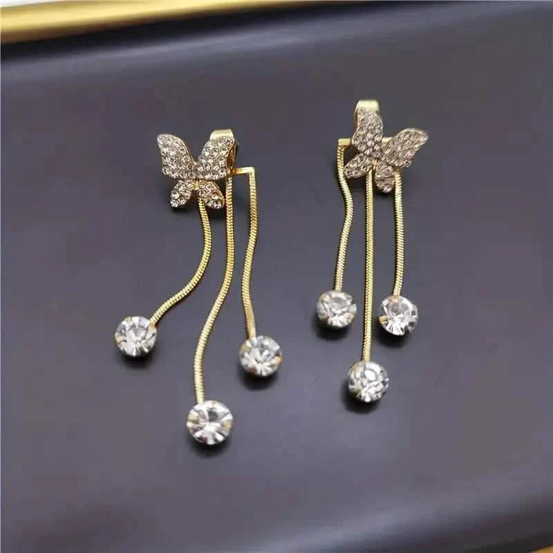 Golden-Tone Alloy Zirconia Dangle Earrings