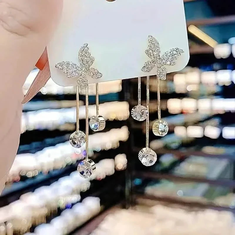 Golden-Tone Alloy Zirconia Dangle Earrings