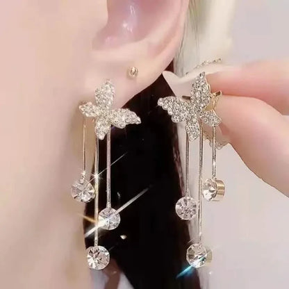 Golden-Tone Alloy Zirconia Dangle Earrings