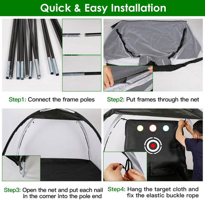 Golf Training Aids Driving Hitting Nets with Tri-Turf Golf Mat Target Cloth 10 Golf Balls 7 Golf Tees 2 Rubber Golf Tee Holders Carry Bag for Indoor Outdoor Sports