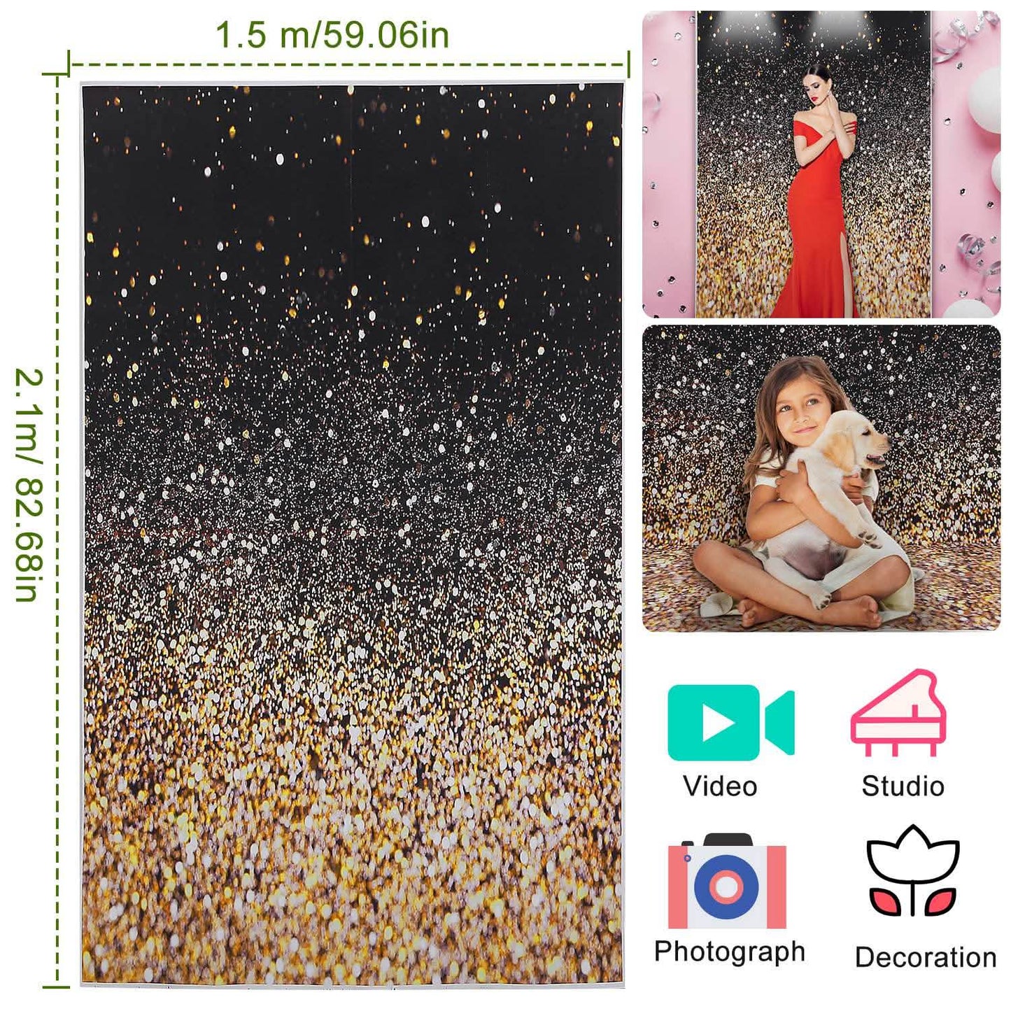 Gradual Glitter Black Gold Bokeh Spots Photography Background