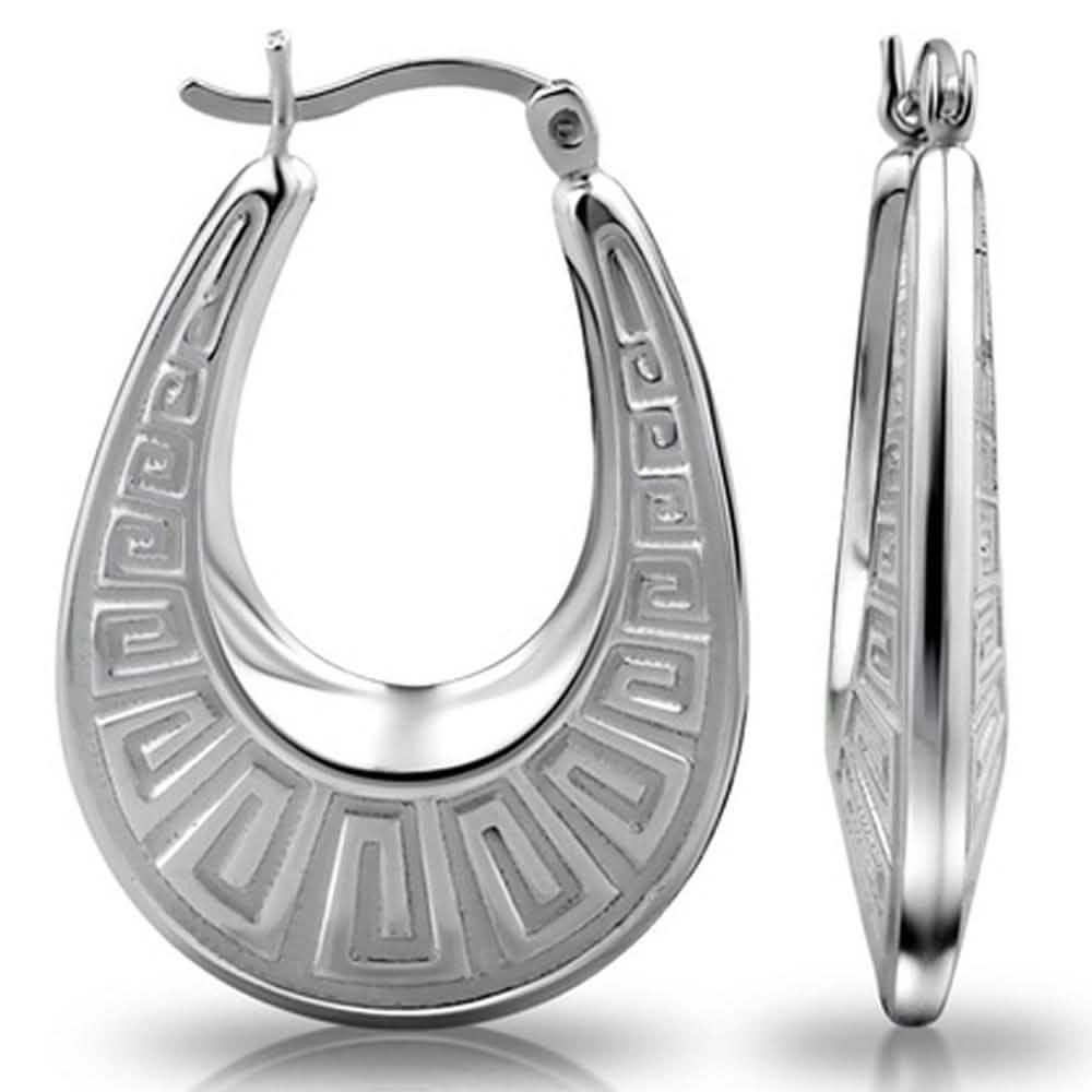 Greek Key Design Oval Hoop Earrings By Paolo Fortelini