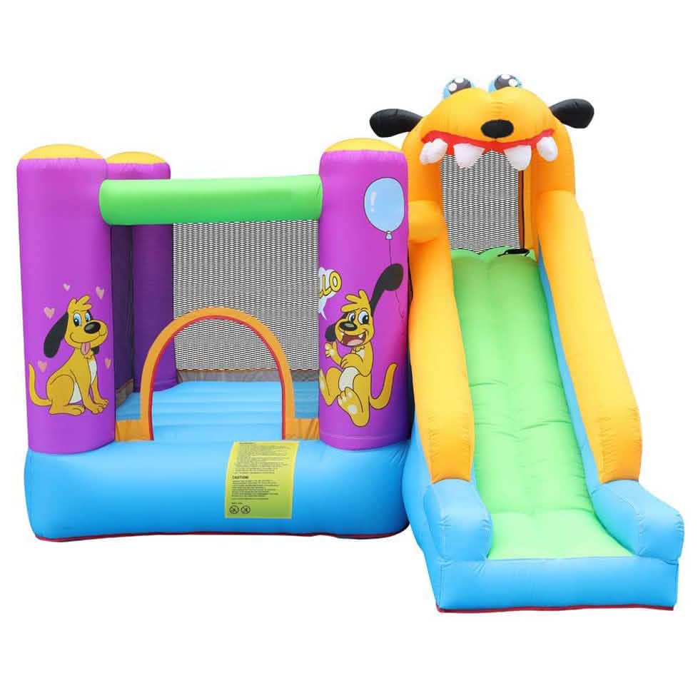 Green Dog Bouncy Castle House Slide and Jump 450W Blower