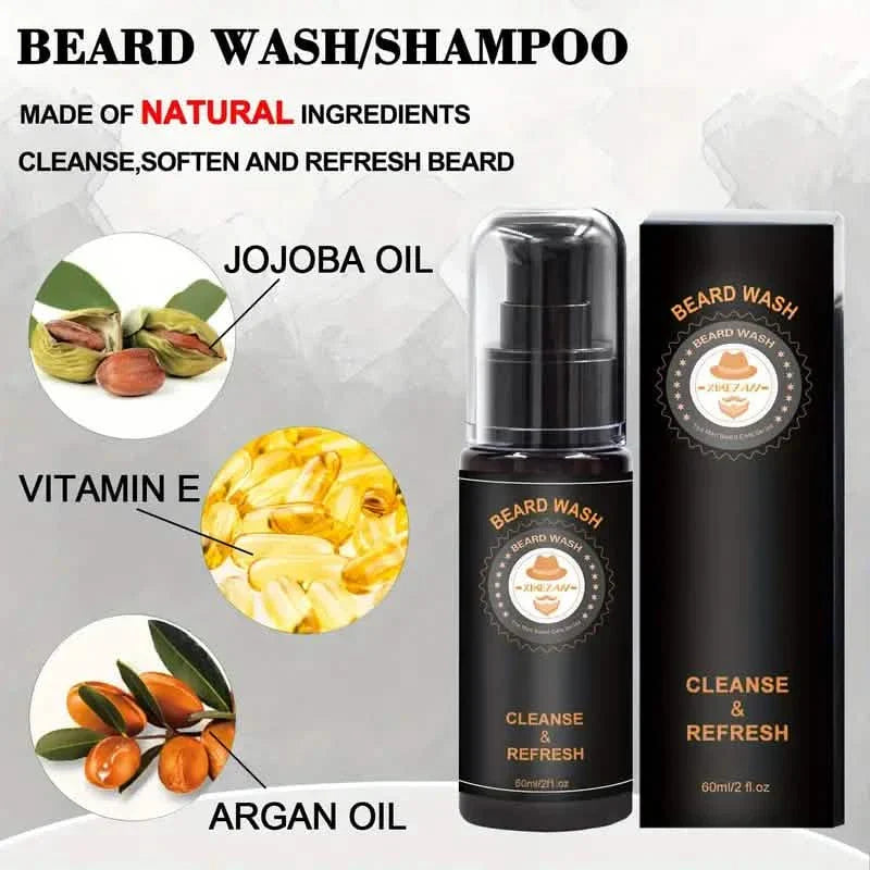 Grooming Kit w/Beard Conditioner, Oil, Balm, Brush, Wash, Comb, Scissor, Bag, E-Book