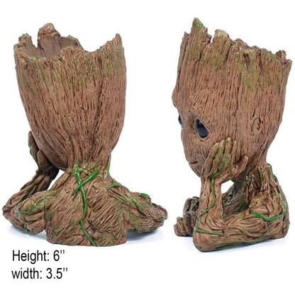Groot Pen Pot Tree Man Pens Holder or Flower Pot with Drainage Hole