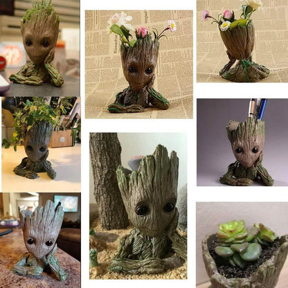 Groot Pen Pot Tree Man Pens Holder or Flower Pot with Drainage Hole
