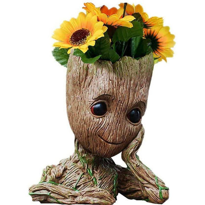 Groot Pen Pot Tree Man Pens Holder or Flower Pot with Drainage Hole