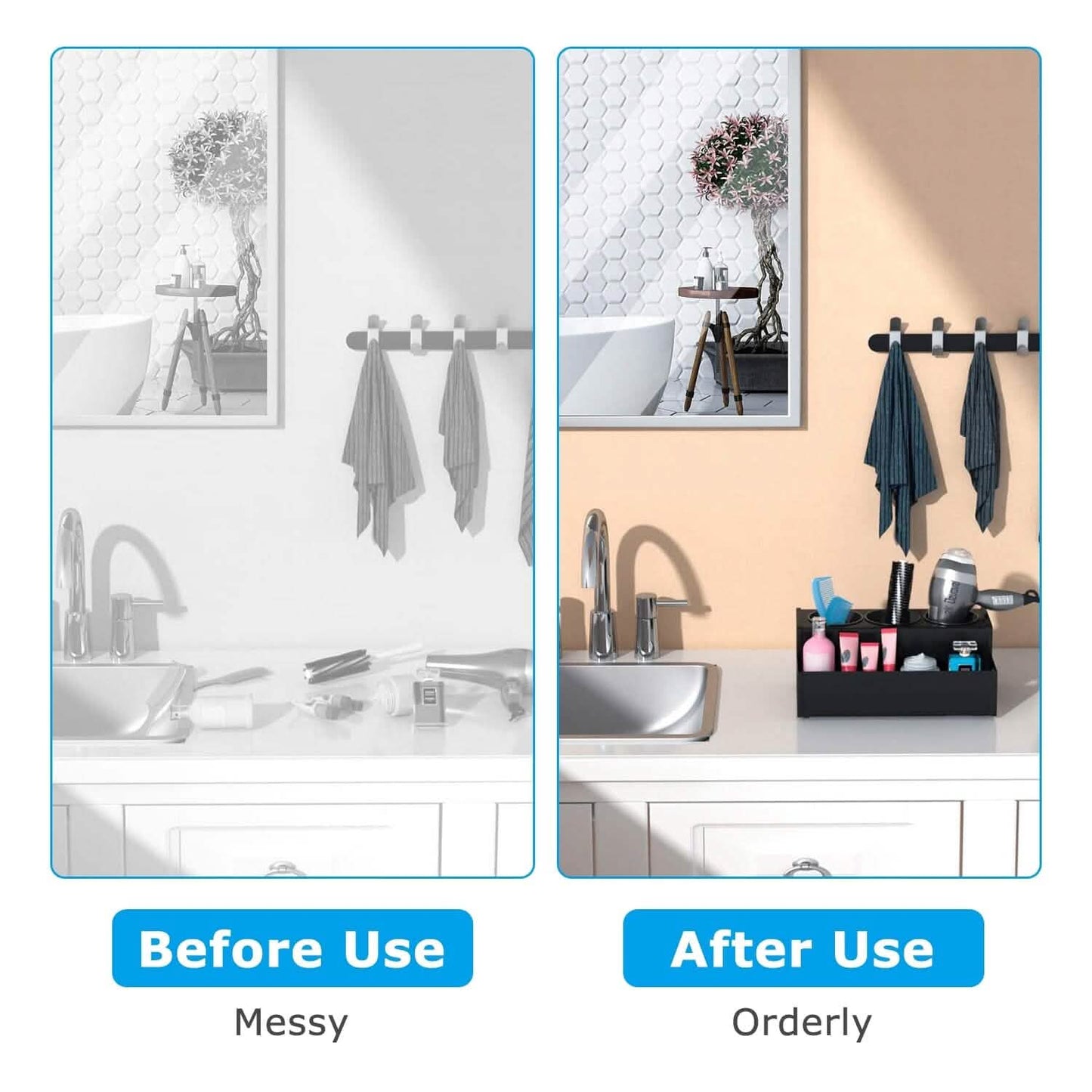 Hair Dryer Organizer with 3 Stainless Steel Cups