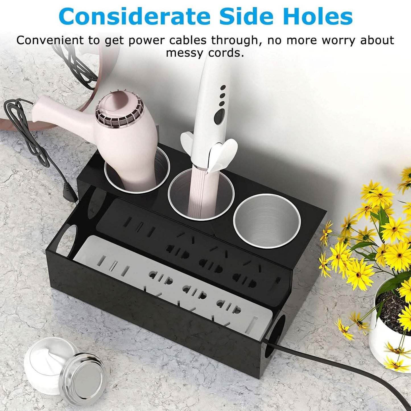 Hair Dryer Organizer with 3 Stainless Steel Cups