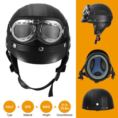 Half Motorcycle Helmet with Pilot Goggles